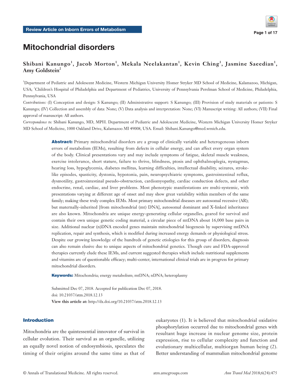 Mitochondrial Disorders