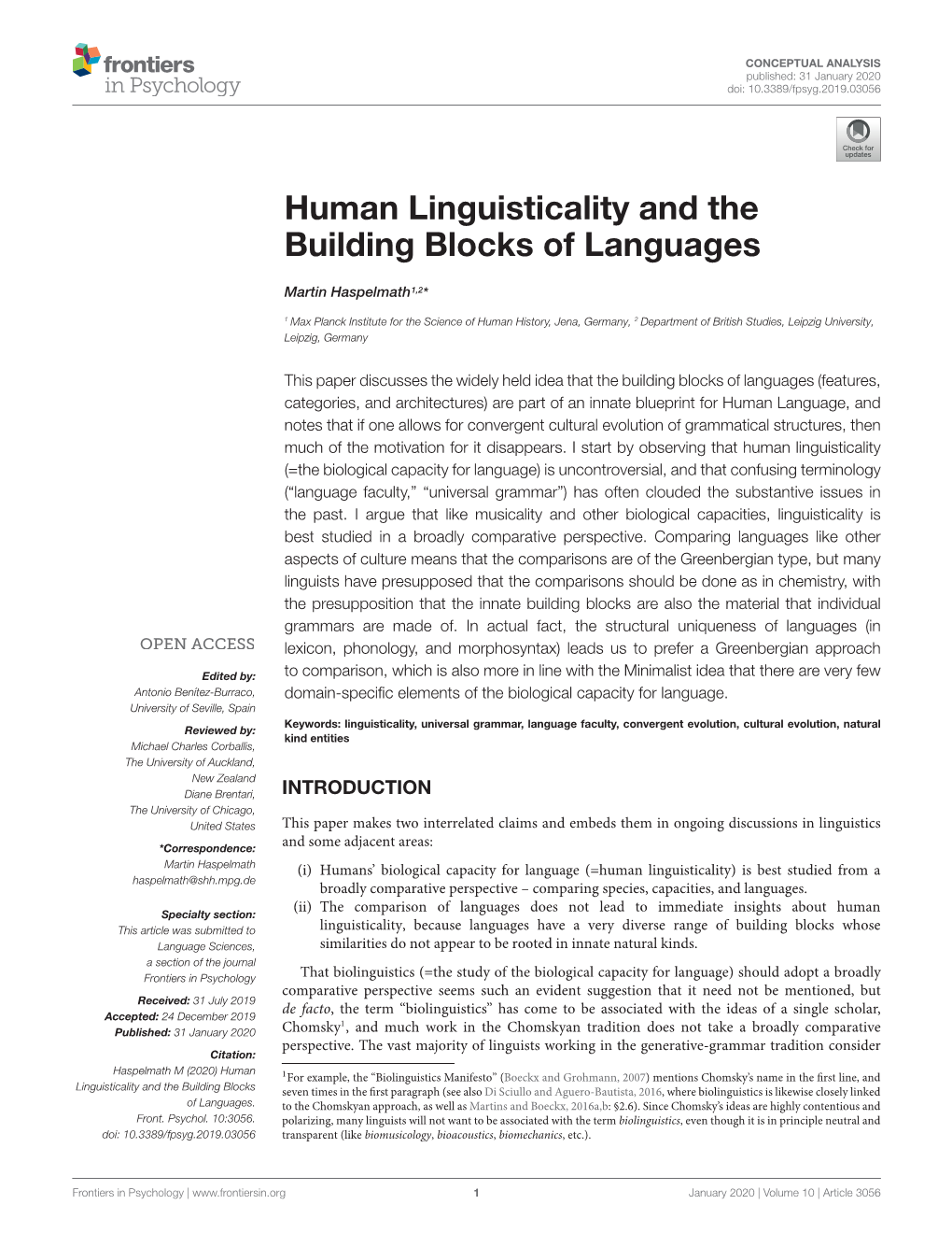 Human Linguisticality and the Building Blocks of Languages
