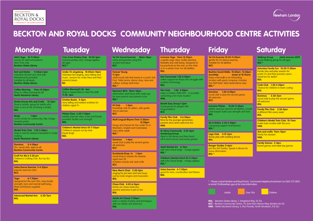 Beckton and Royal Docks Community Neighbourhood Centre Activities