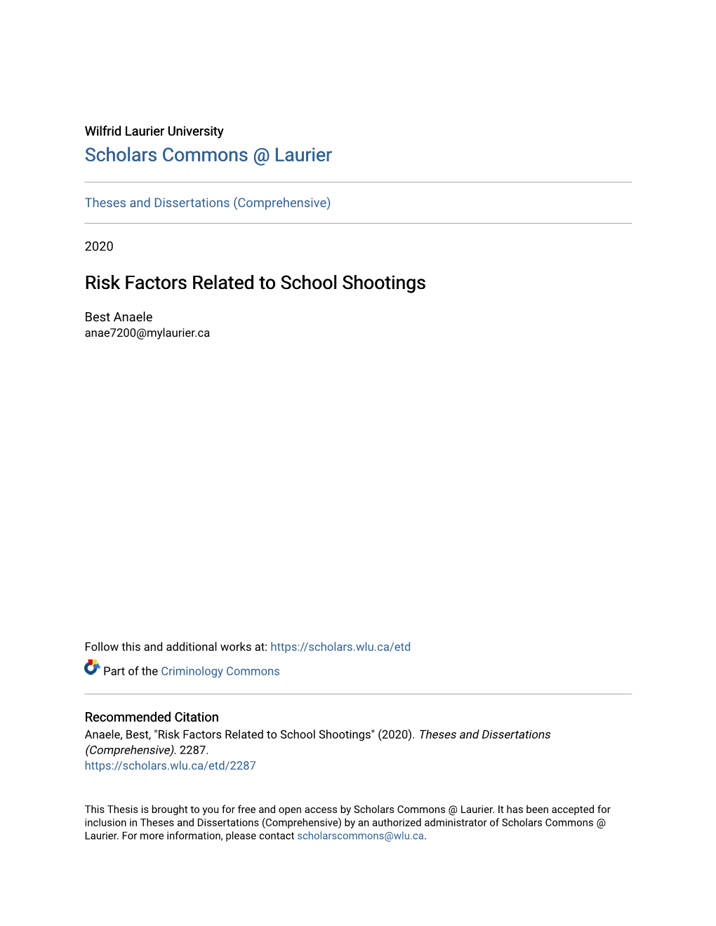 Risk Factors Related to School Shootings