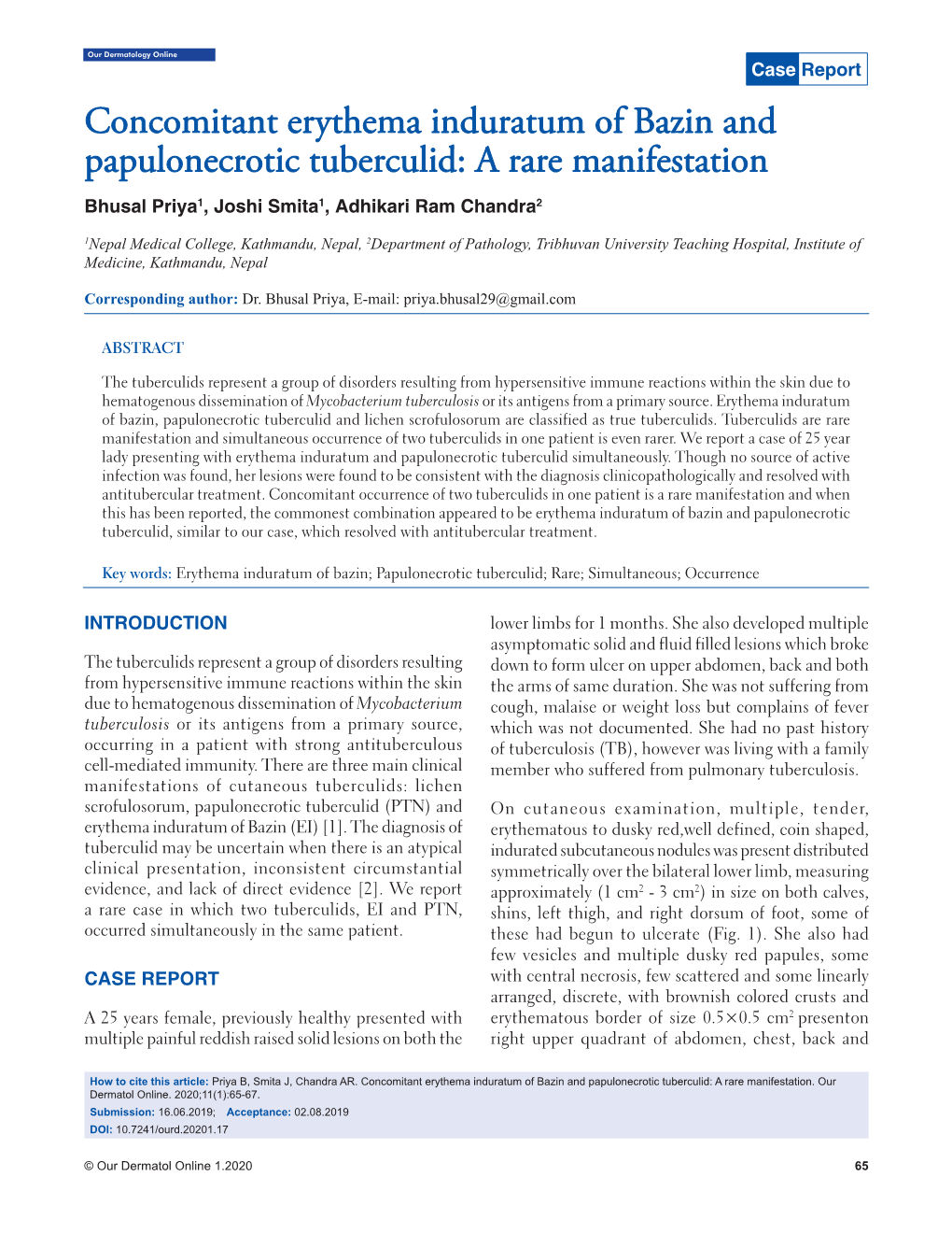 Concomitant Erythema Induratum of Bazin and Papulonecrotic Tuberculid: a Rare Manifestation