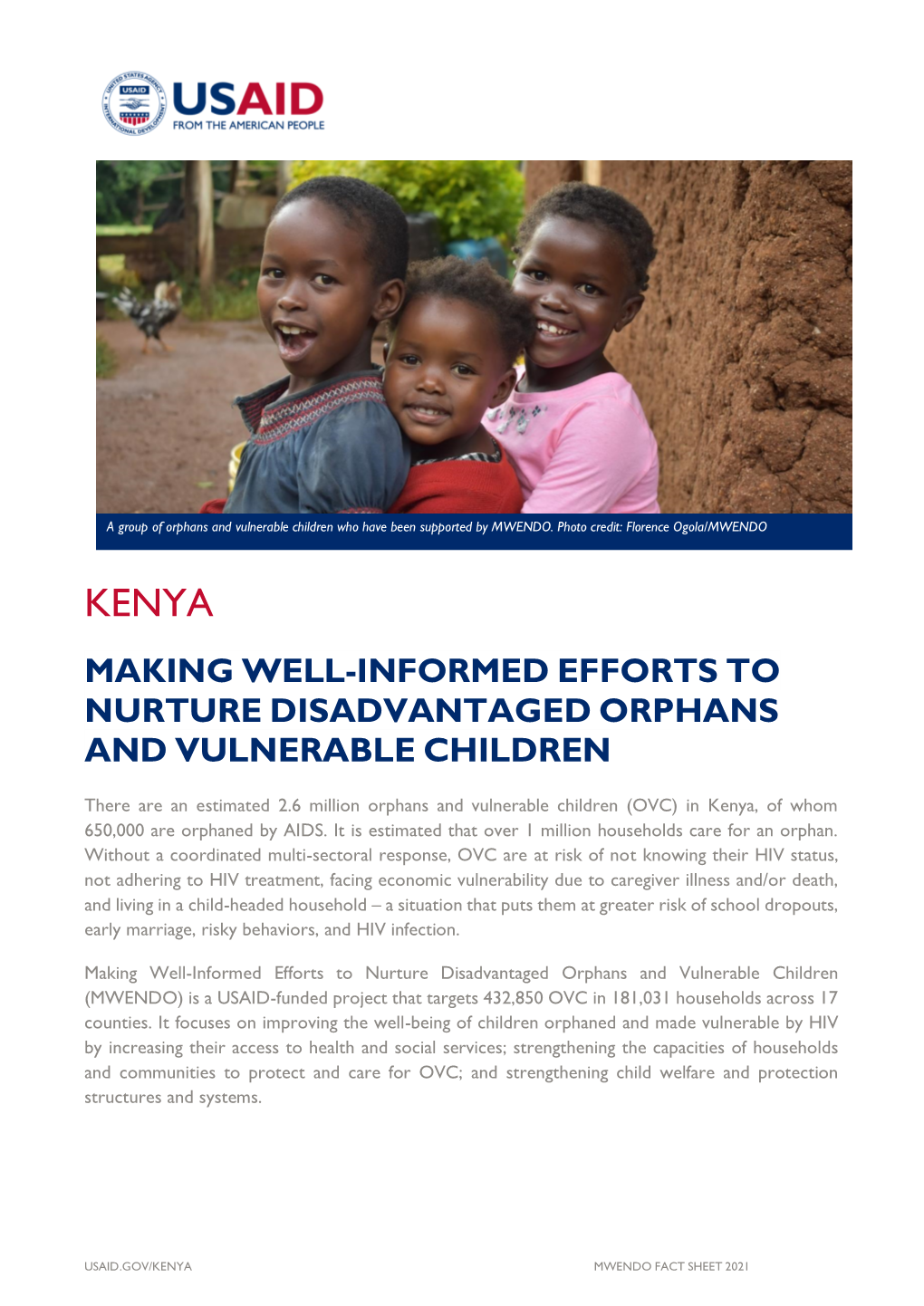 MWENDO Orphans and Vulnerable Children Fact Sheet