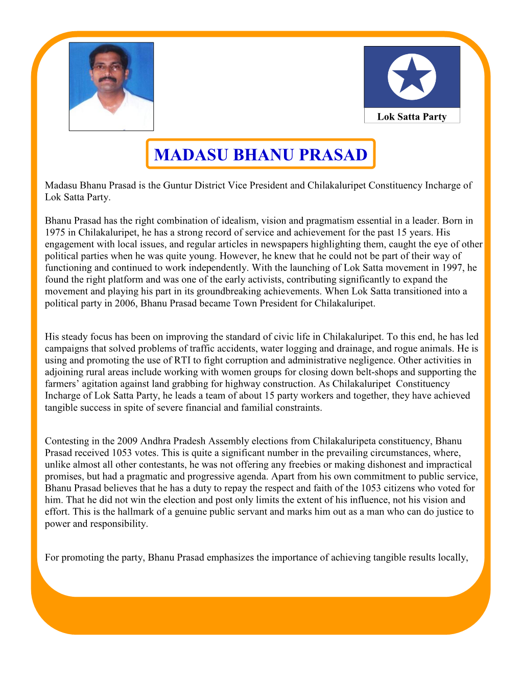 Profile Madasu Bhanu Prasad