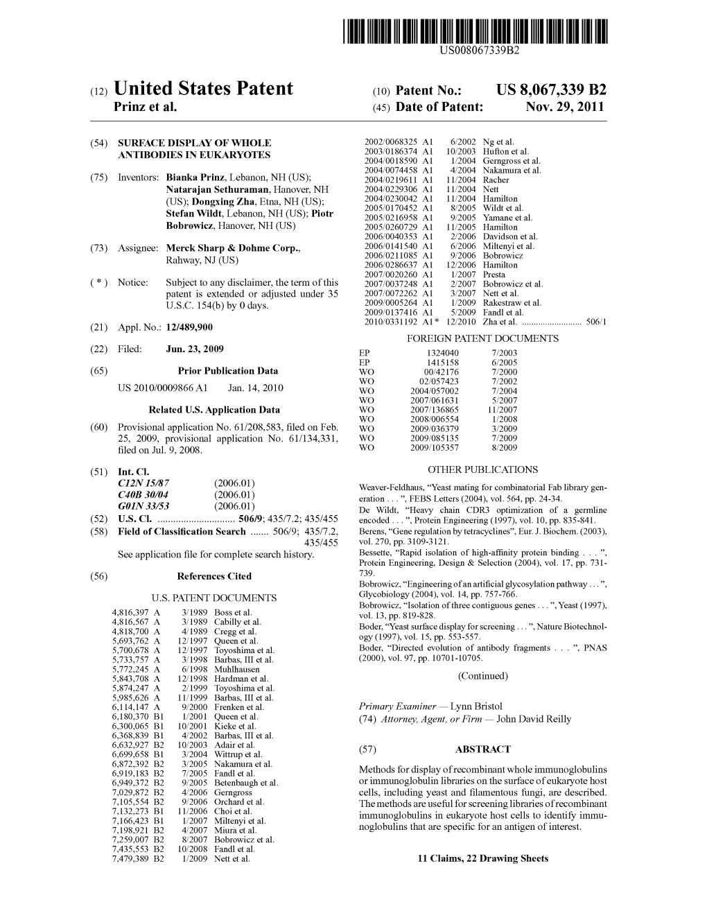 (12) United States Patent (10) Patent No.: US 8,067,339 B2 Prinz Et Al