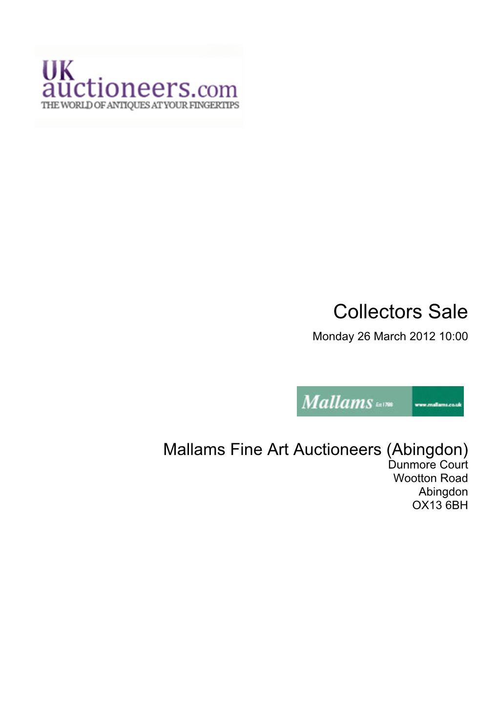 Collectors Sale Monday 26 March 2012 10:00