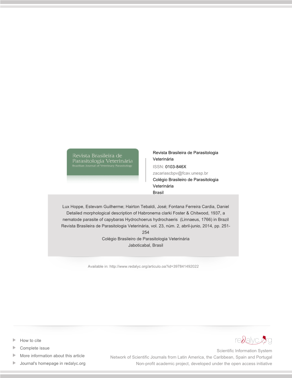 Redalyc.Detailed Morphological Description of Habronema Clarki