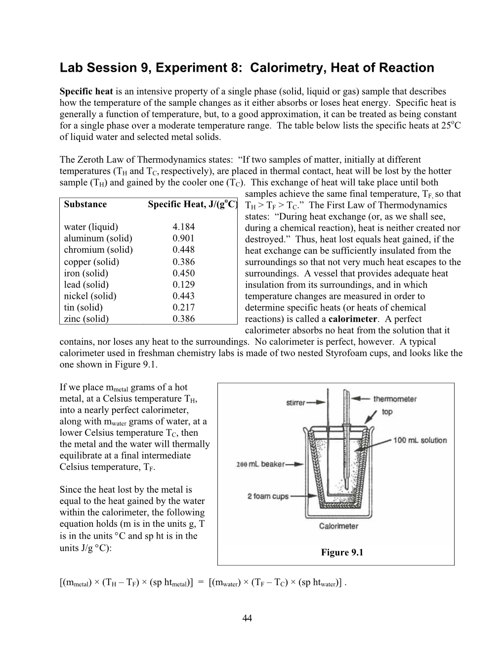 Calorimetry, Heat of Reaction