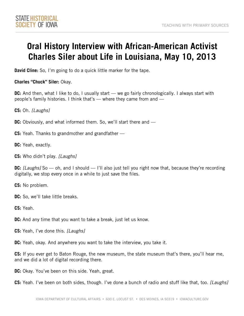 Full Transcript of Charles Siler's Oral History Interview