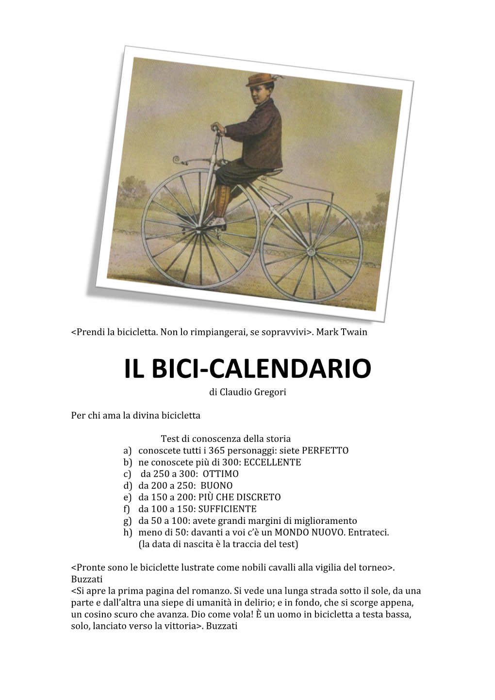 IL BICI‐CALENDARIO Di Claudio Gregori