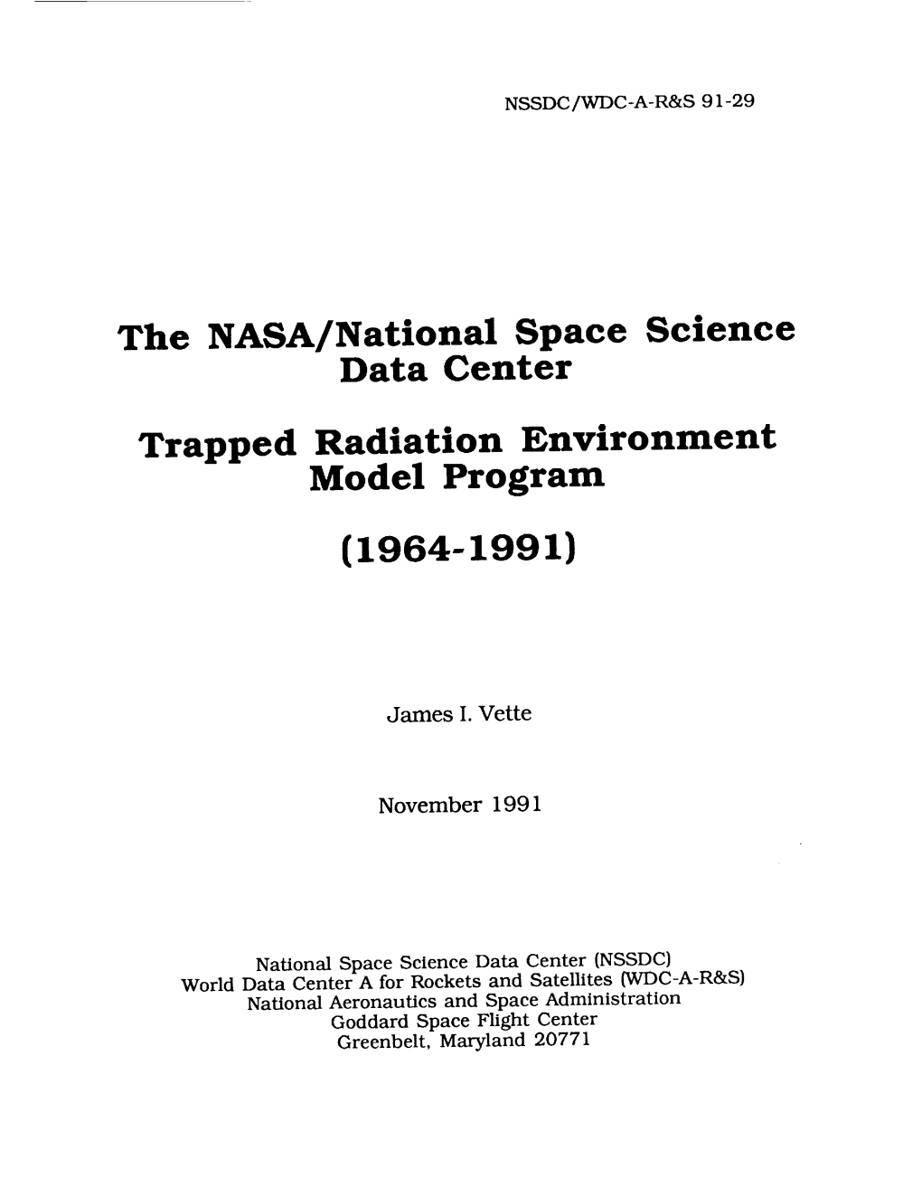 The NASA/National Space Science Data Center Trapped Radiation