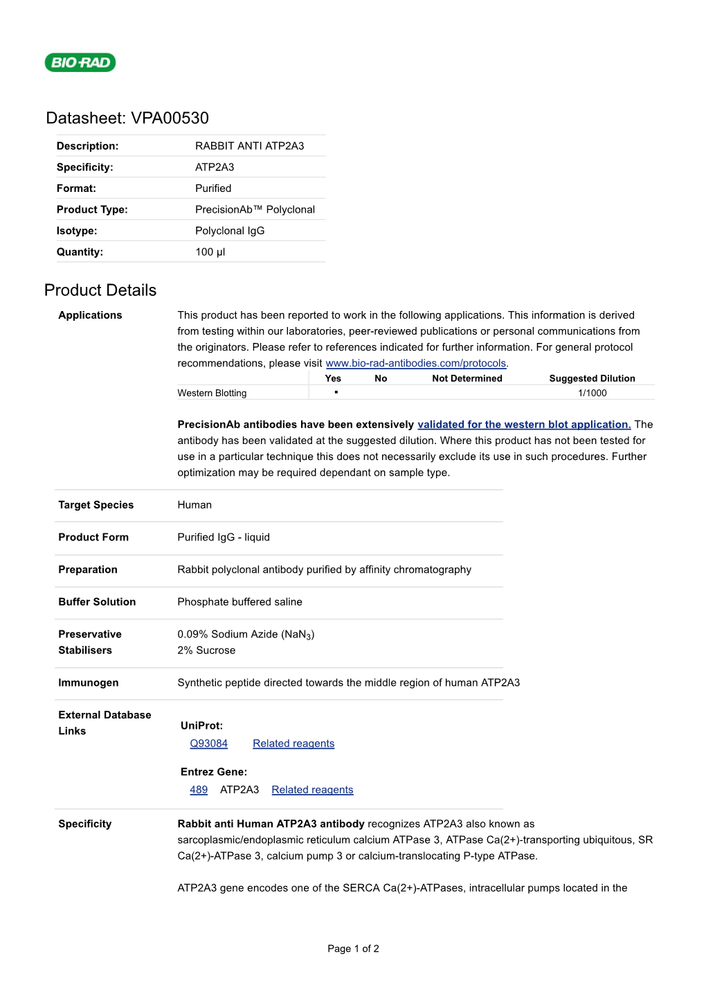 Datasheet: VPA00530 Product Details