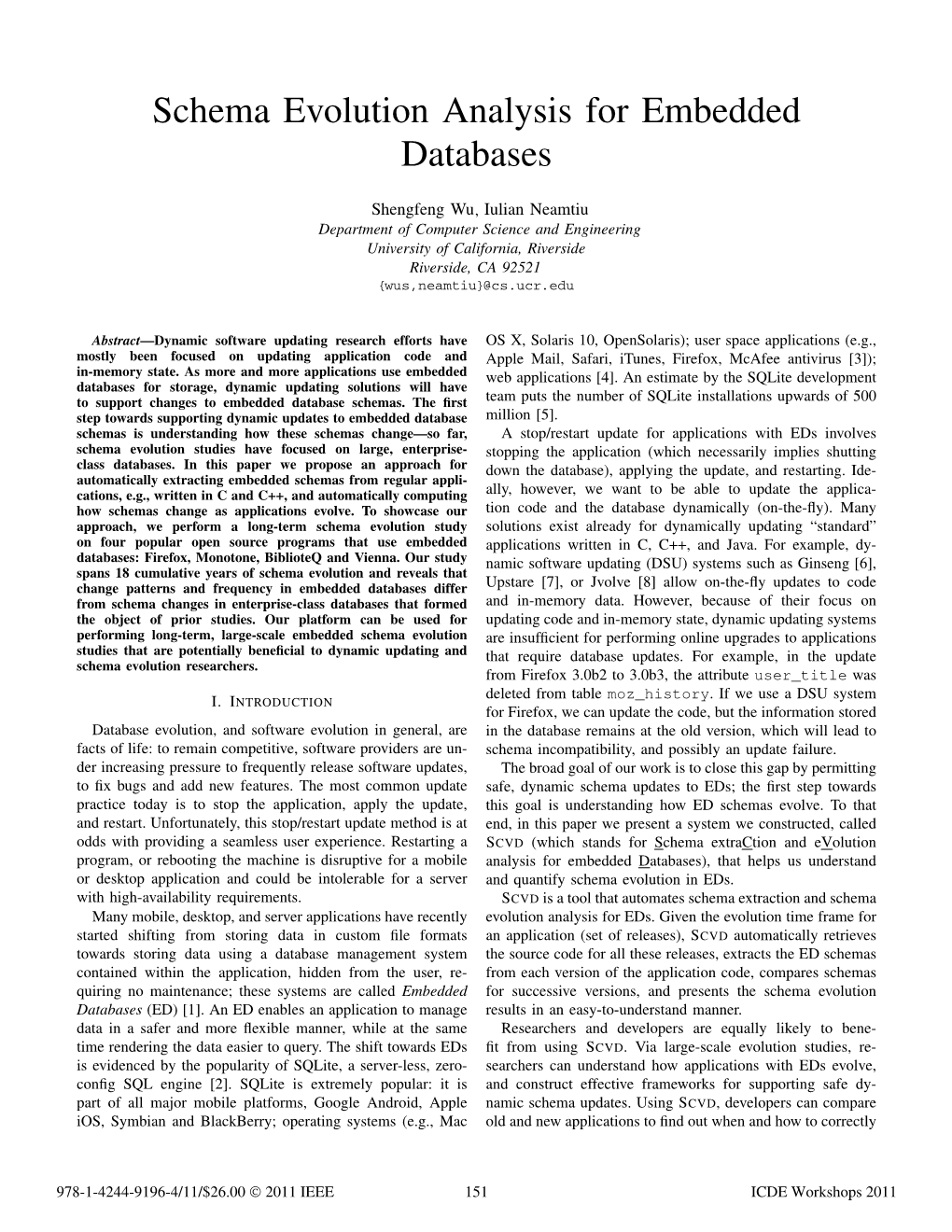 Schema Evolution Analysis for Embedded Databases