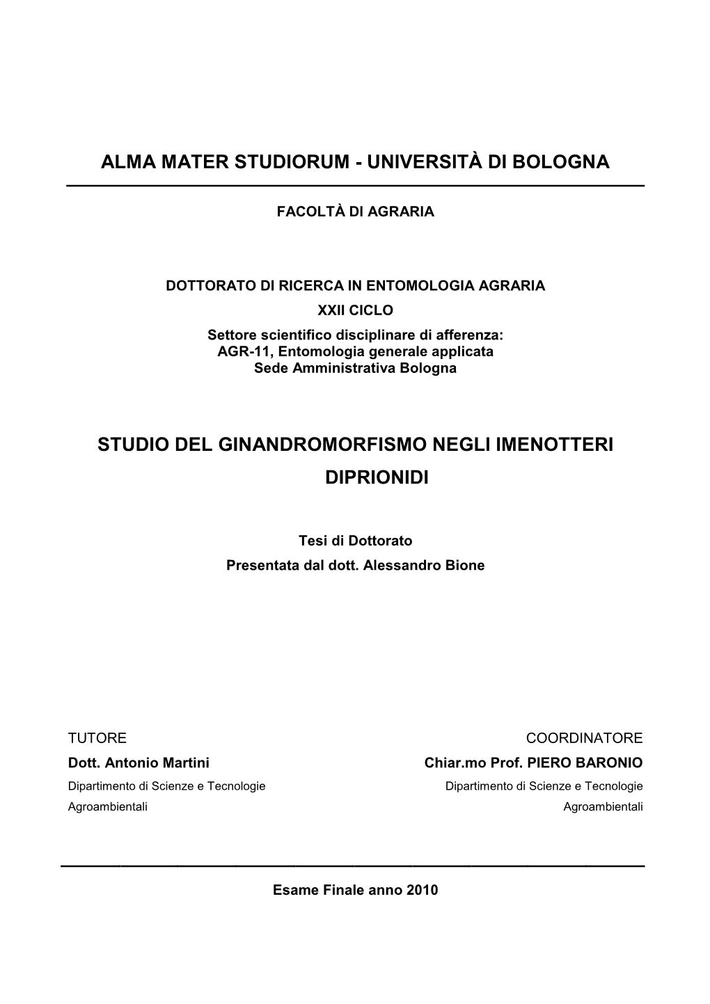 Università Di Bologna Studio Del Ginandromorfismo