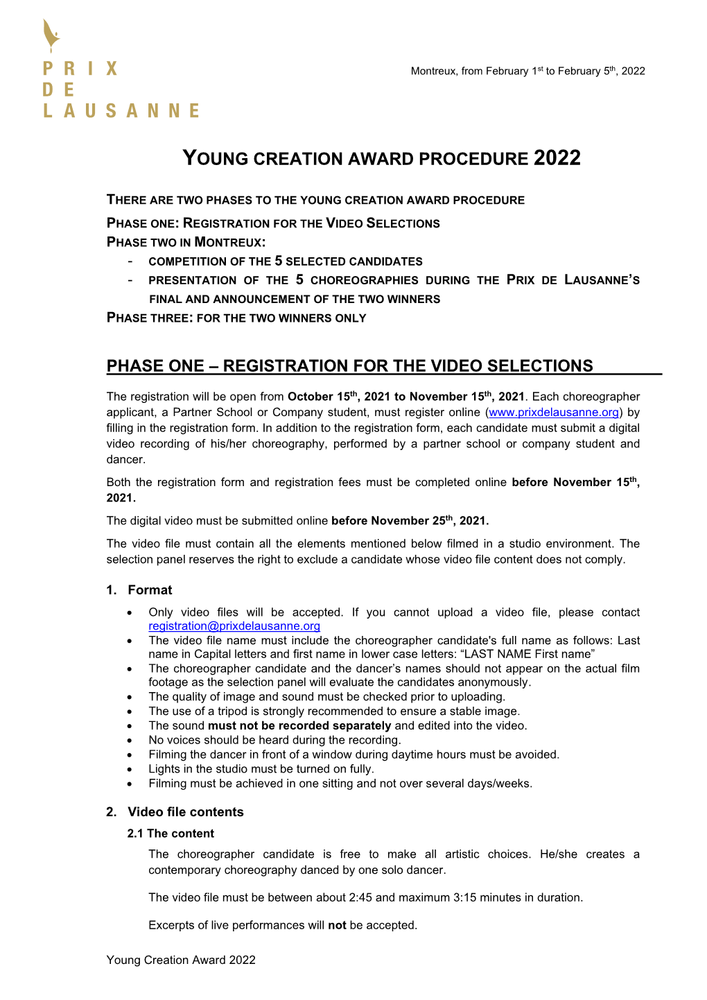 Young Creation Award Procedure 2022 Phase