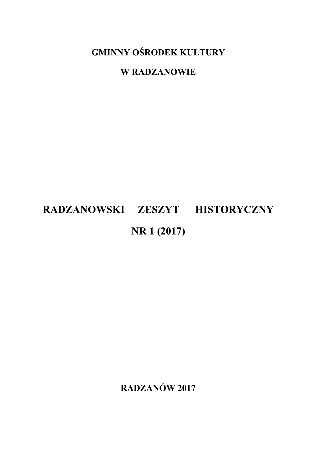 Radzanowski Zeszyt Historyczny Nr 1(2017)