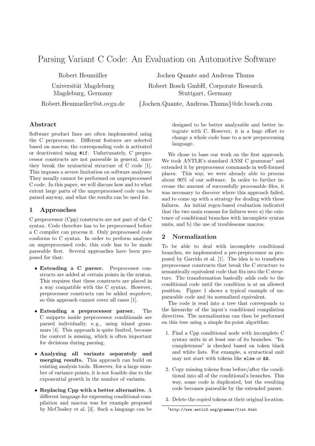 Parsing Variant C Code: an Evaluation on Automotive Software