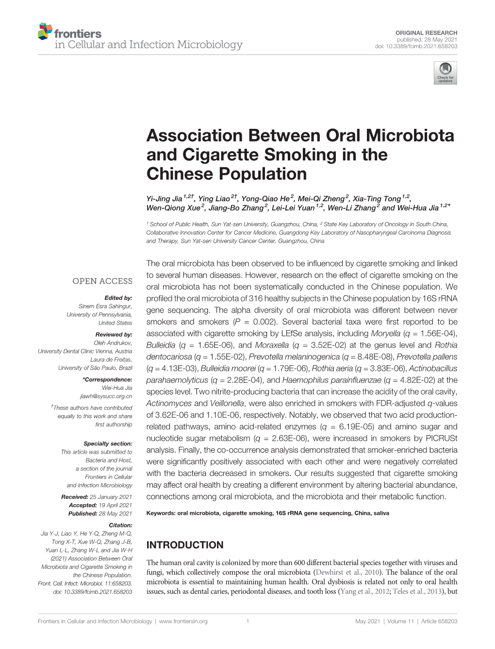 Association Between Oral Microbiota and Cigarette Smoking in the Chinese Population