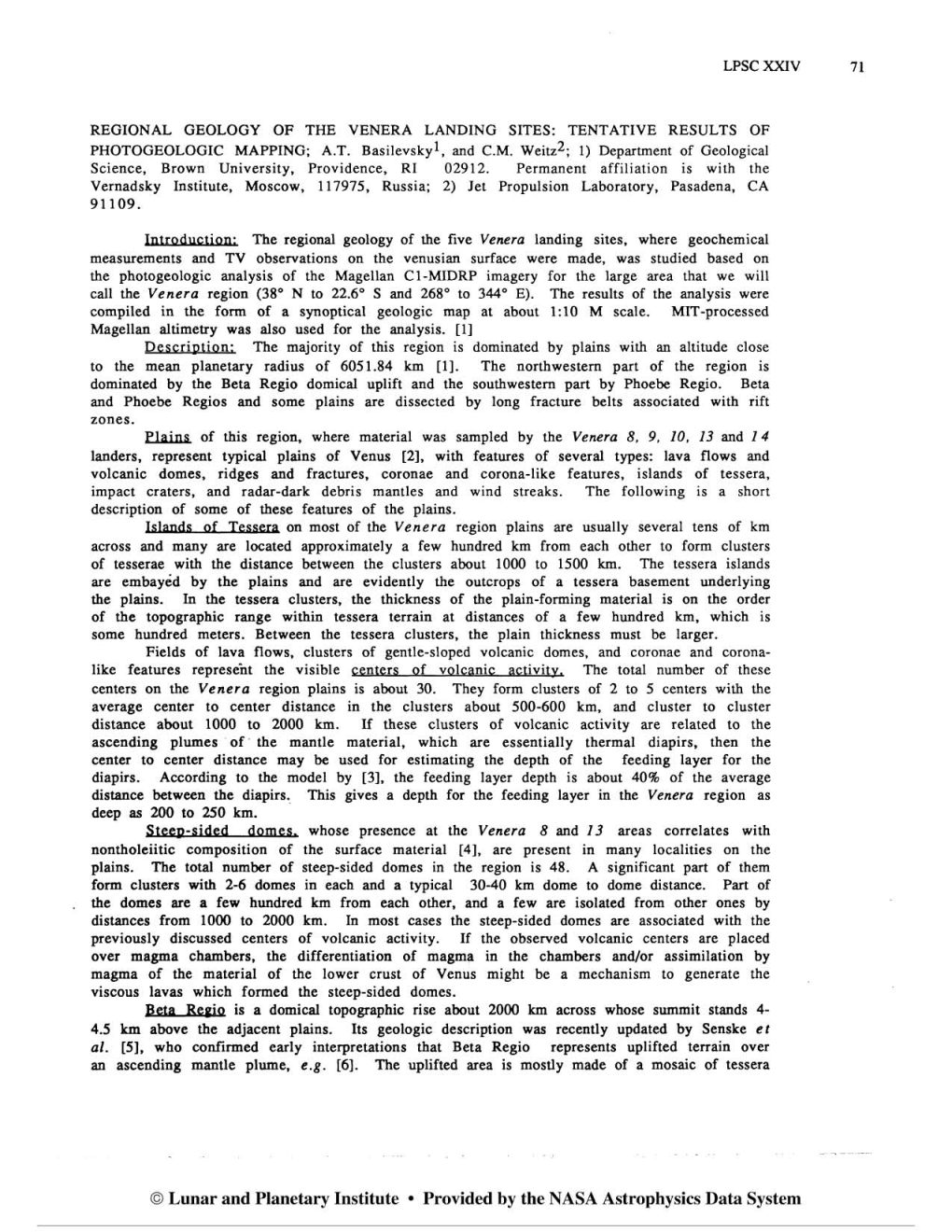 Regional Geology of the Venera Landing Sites: Tentative Results of Photogeologic Mapping; A.T