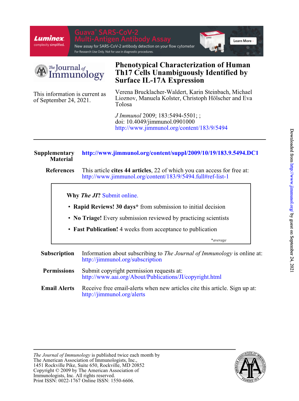 Surface IL-17A Expression Th17 Cells Unambiguously Identified by Phenotypical Characterization of Human