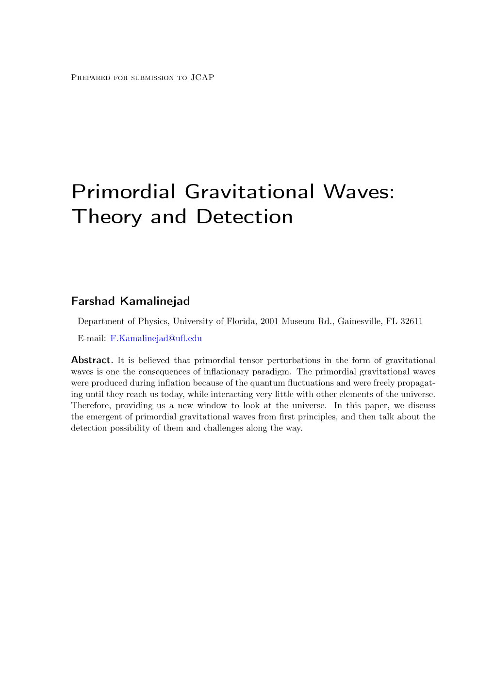 Primordial Gravitational Waves: Theory and Detection