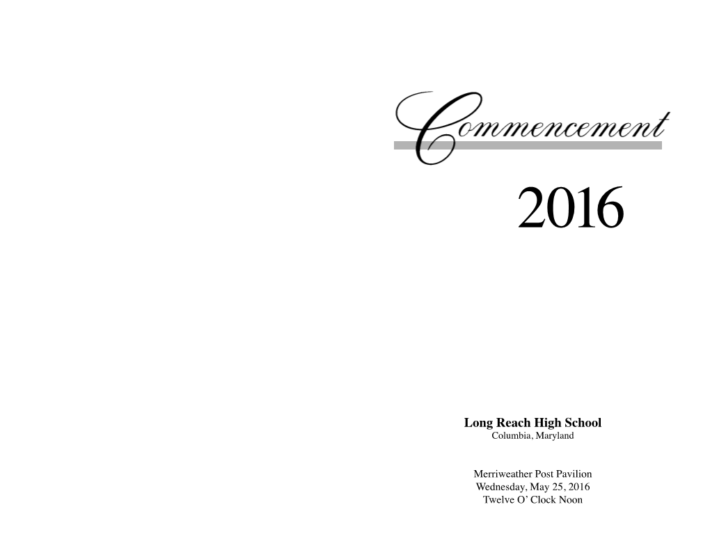 Long Reach 2016 Commencement Program
