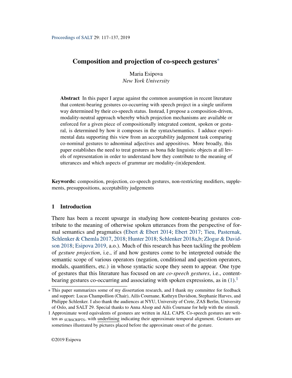 Composition and Projection of Co-Speech Gestures*