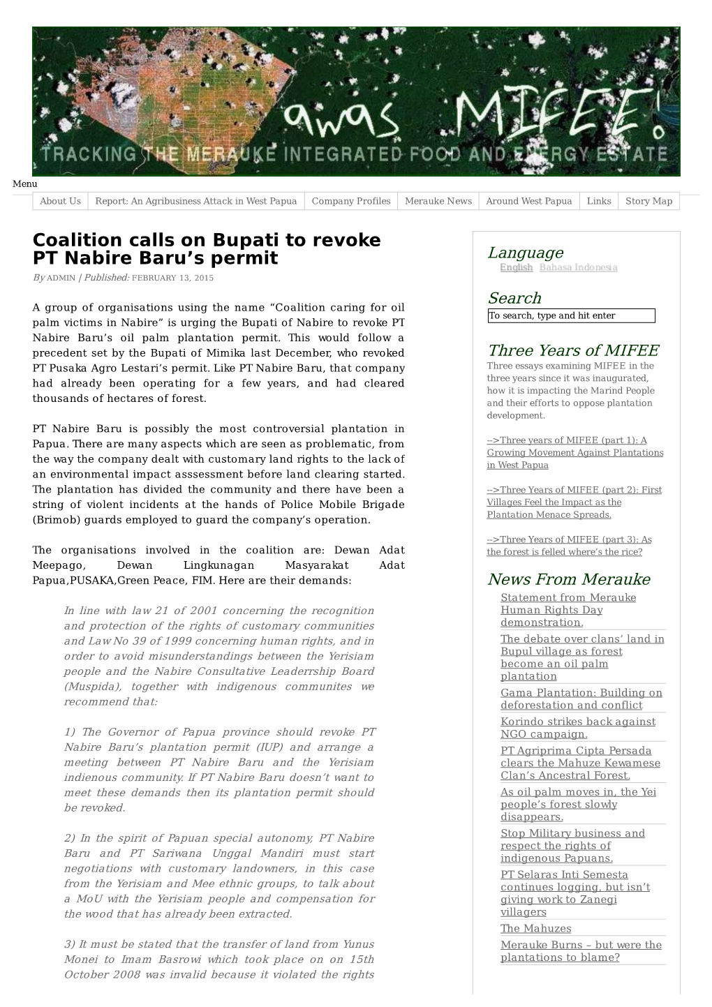 Coalition Calls on Bupati to Revoke PT Nabire Baru's Permit