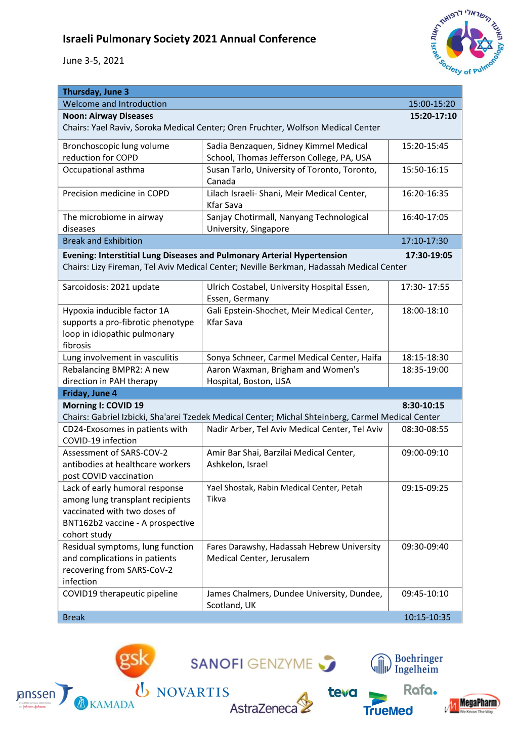 Israeli Pulmonary Society 2021 Annual Conference June 3-5, 2021