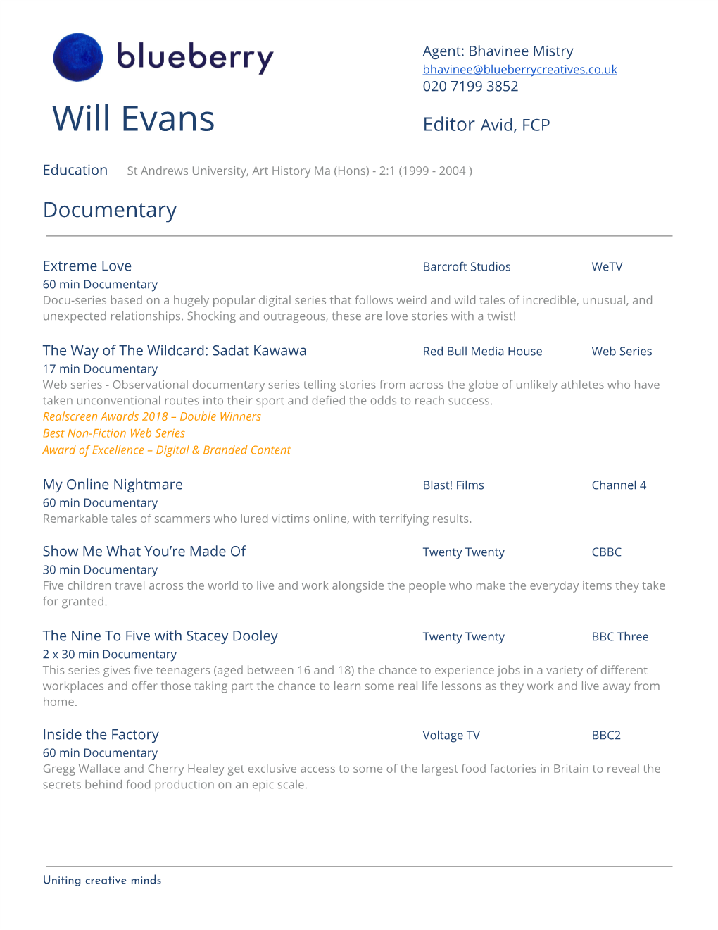 Will Evans Editor​ A​ Vid, FCP