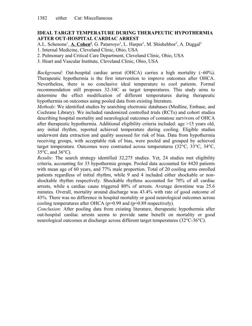 Ideal Target Temperature During Therapeutic Hypothermia After Out-Hospital Cardiac Arrest