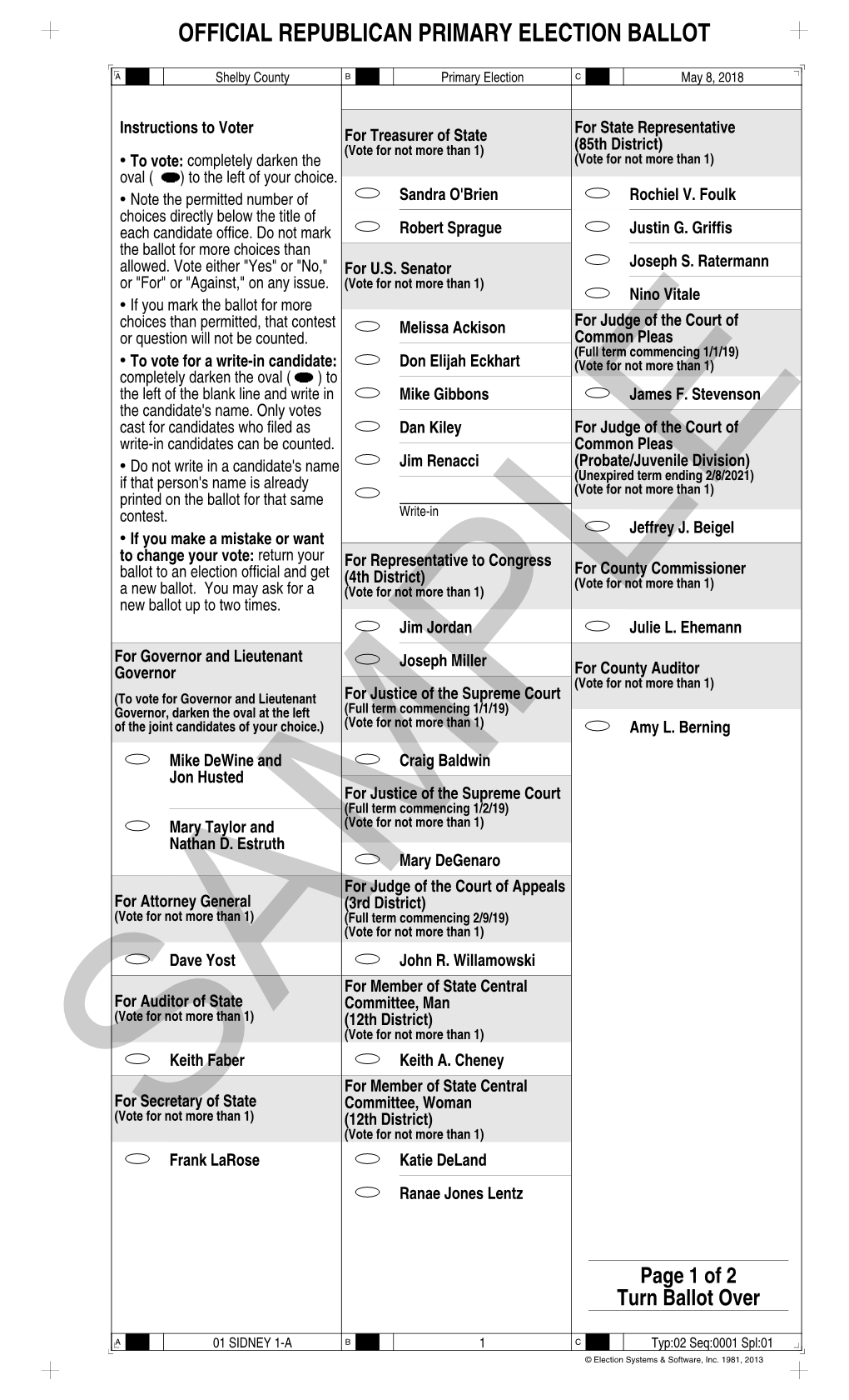 Official Republican Primary Election Ballot