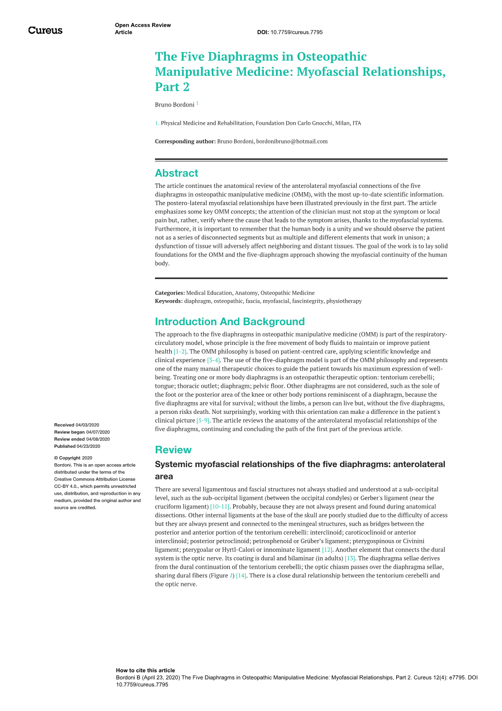 The Five Diaphragms in Osteopathic Manipulative Medicine: Myofascial Relationships, Part 2