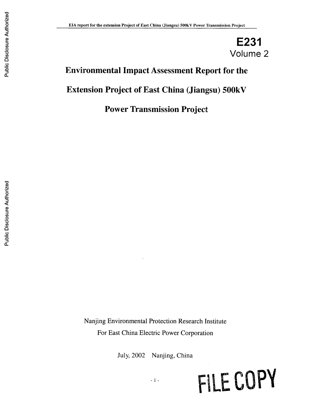 E231 Volume 2 Environmental Impact Assessment Report for the Public Disclosure Authorized