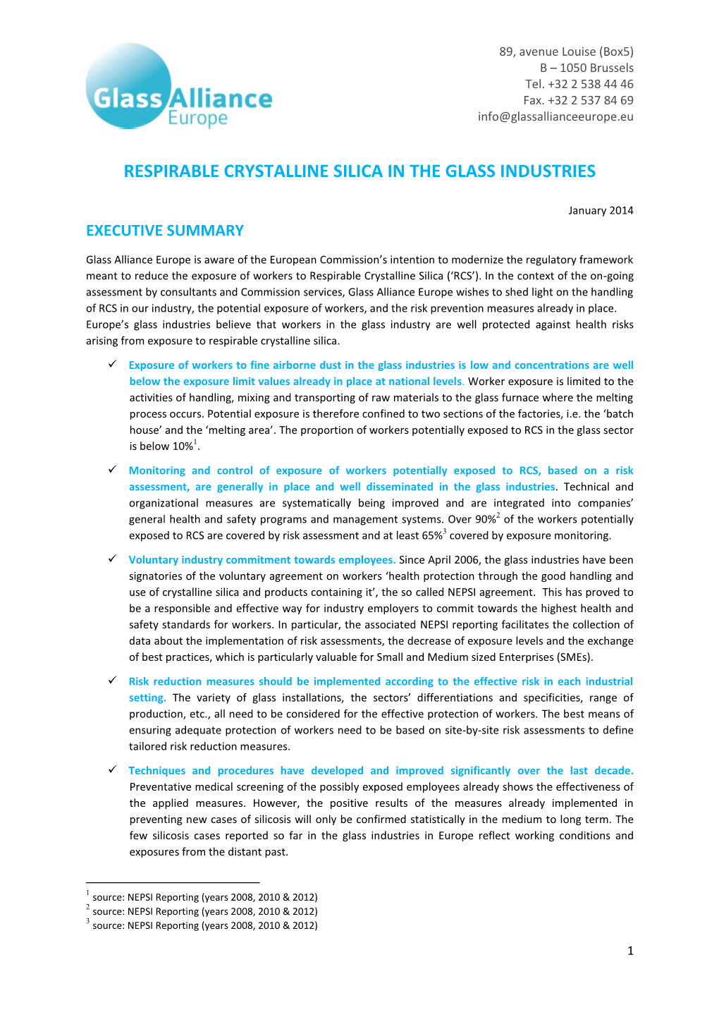 Respirable Crystalline Silica in the Glass Industries