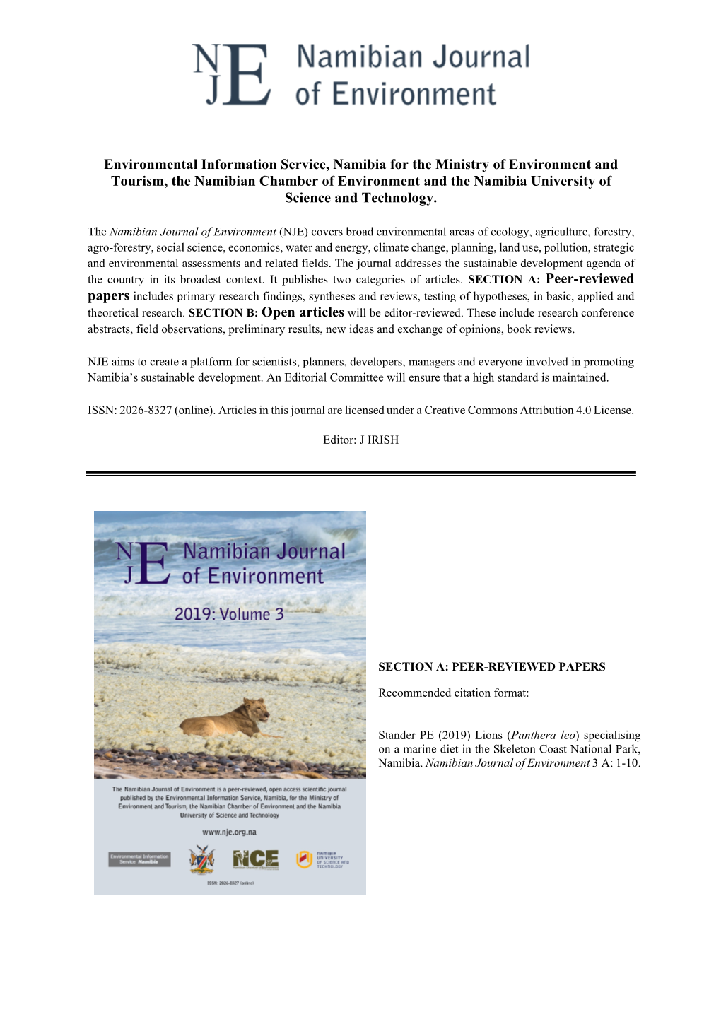 Lions Specialising on a Marine Diet in the Skeleton Coast Park.Pdf