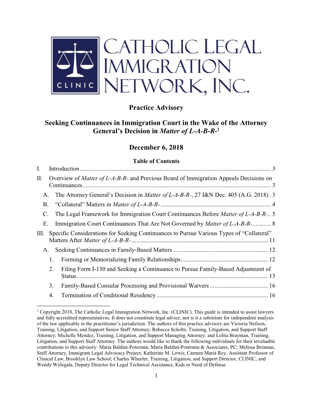 Practice Advisory Seeking Continuances in Immigration Court in the Wake of the Attorney General's Decision in Matter Of