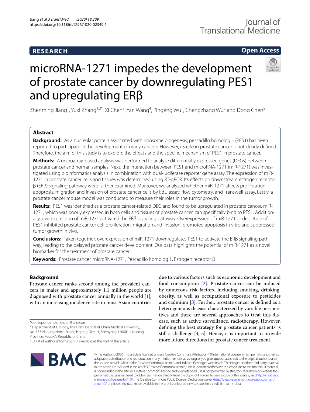 Microrna-1271 Impedes the Development of Prostate Cancer By