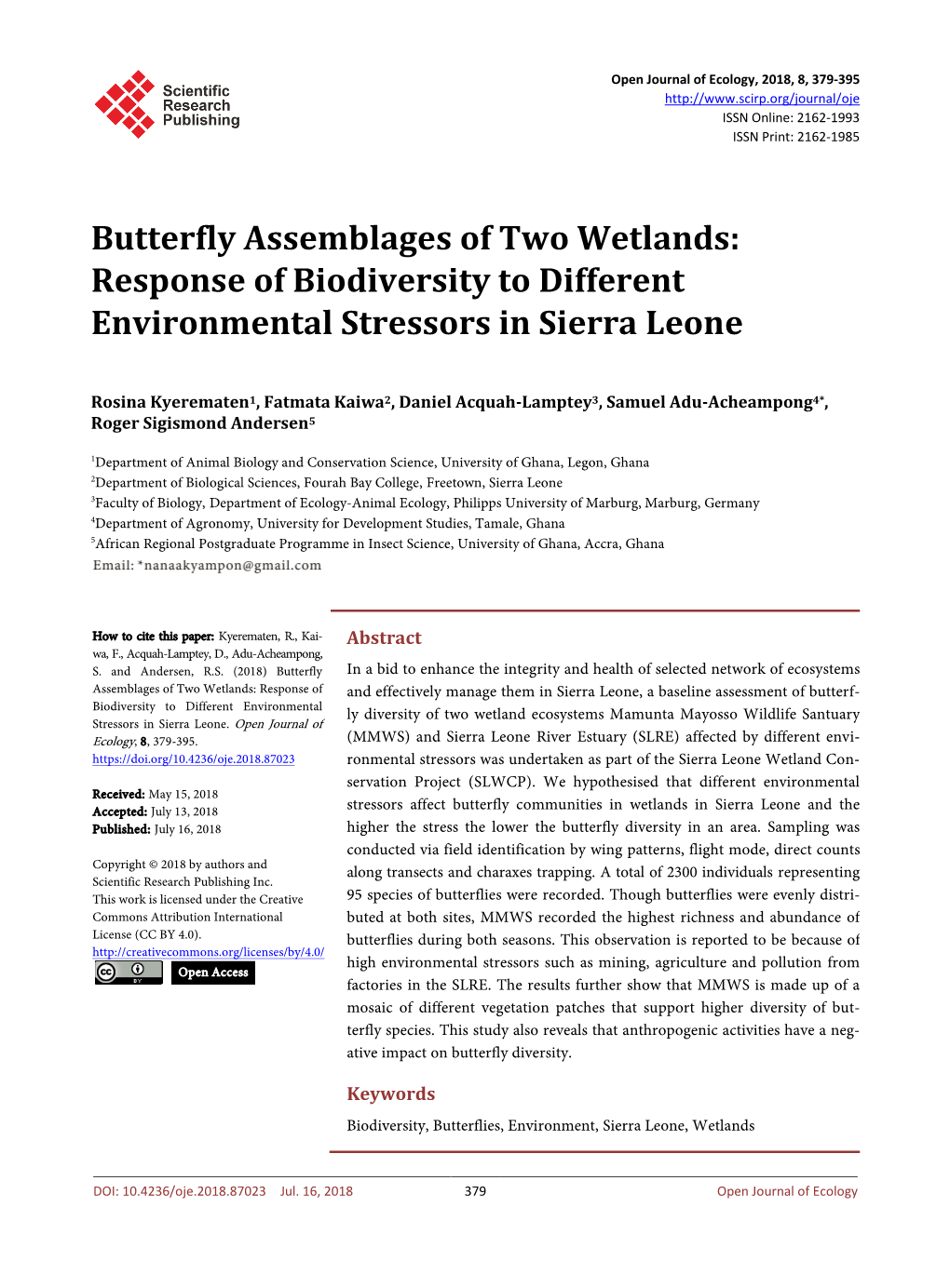 Response of Biodiversity to Different Environmental Stressors in Sierra Leone