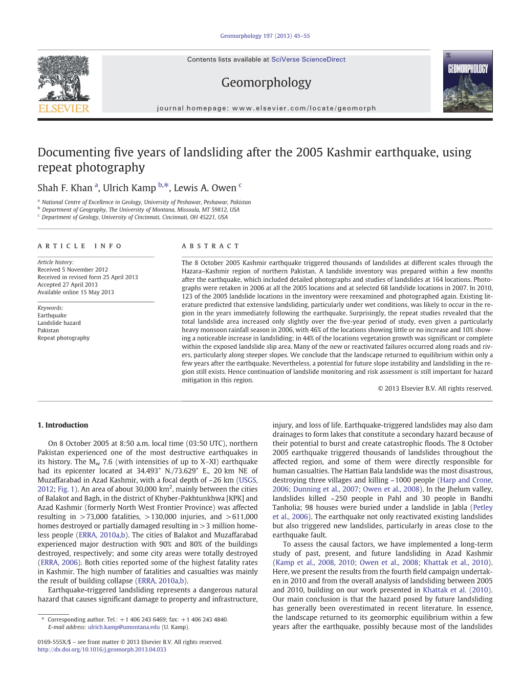 Documenting Five Years of Landsliding After the 2005 Kashmir Earthquake