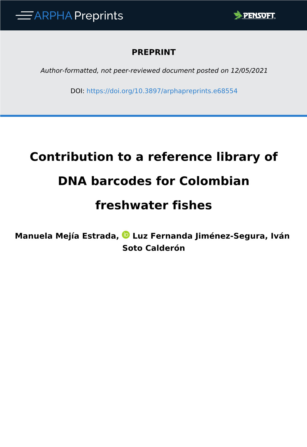 Contribution to a Reference Library of DNA Barcodes for Colombian Freshwater Fishes