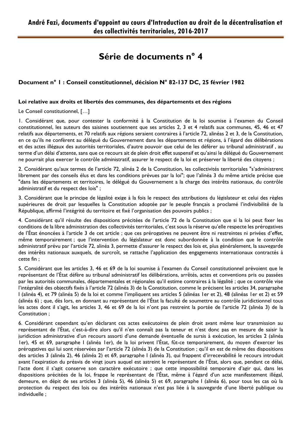 André Fazi, Documents D'appoint Au Cours D'introduction Au Droit De La