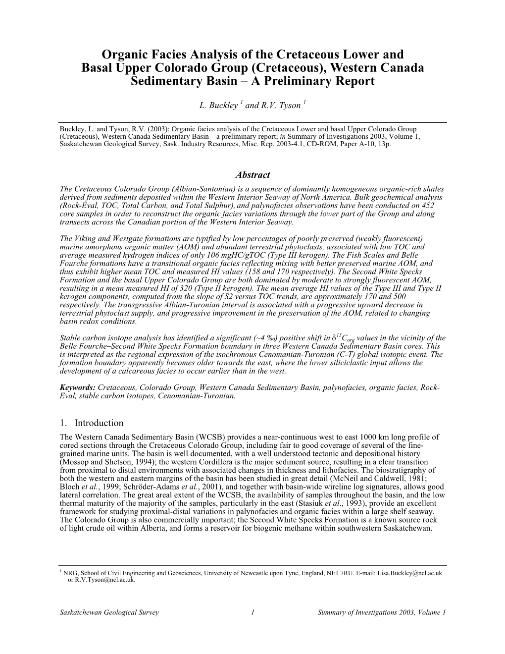 (Cretaceous), Western Canada Sedimentary Basin – a Preliminary Report