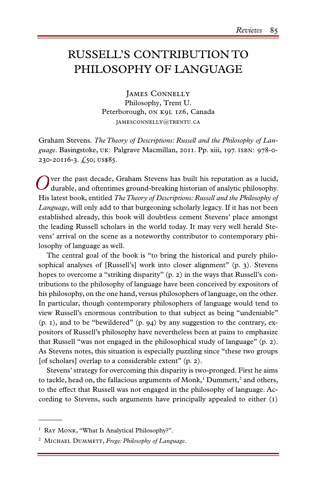 Russell's Contribution to Philosophy of Language [Review of Graham