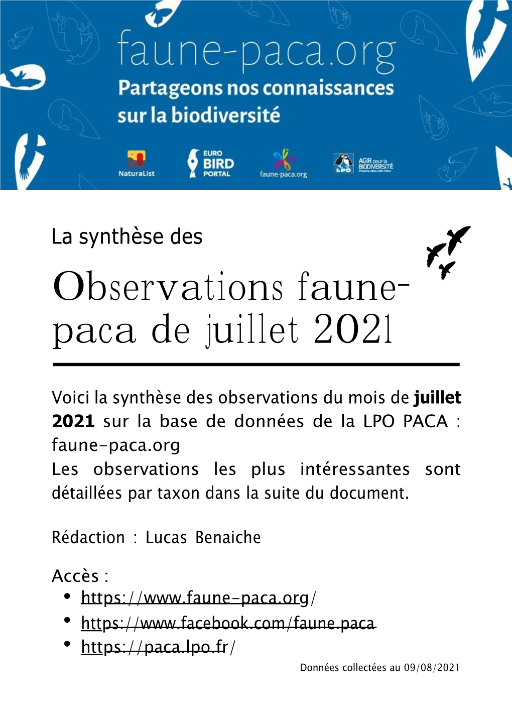 Observations Faune- Paca De Juillet 2021