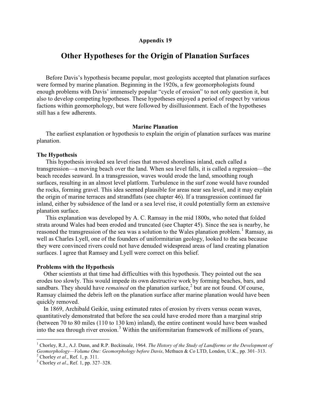 Appendix 19. Other Hypotheses for the Origin of Planation Surfaces