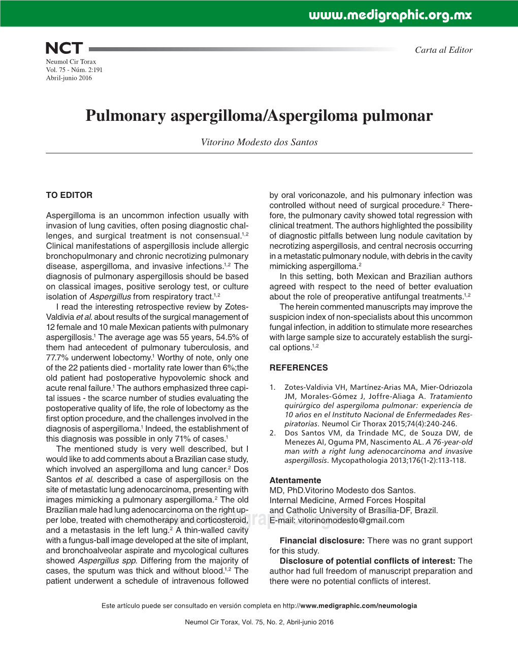 Pulmonary Aspergilloma/Aspergiloma Pulmonar