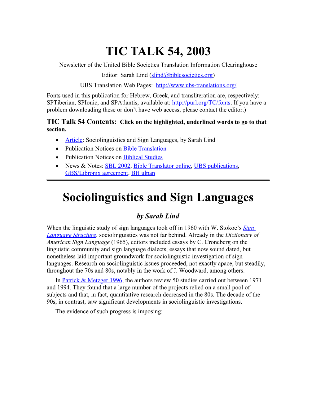 Newsletter of the United Bible Societies Translation Information Clearinghouse s1