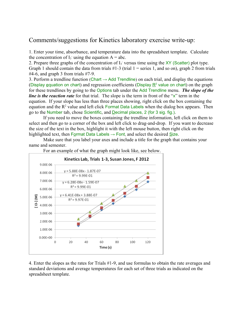 Comments/Suggestions for Kinetics Laboratory Exercise Write-Up