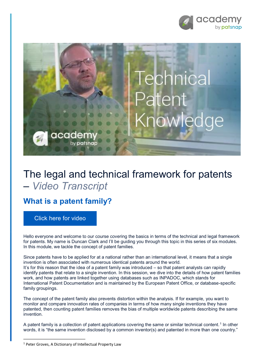 The Legal and Technical Framework for Patents – Video Transcript