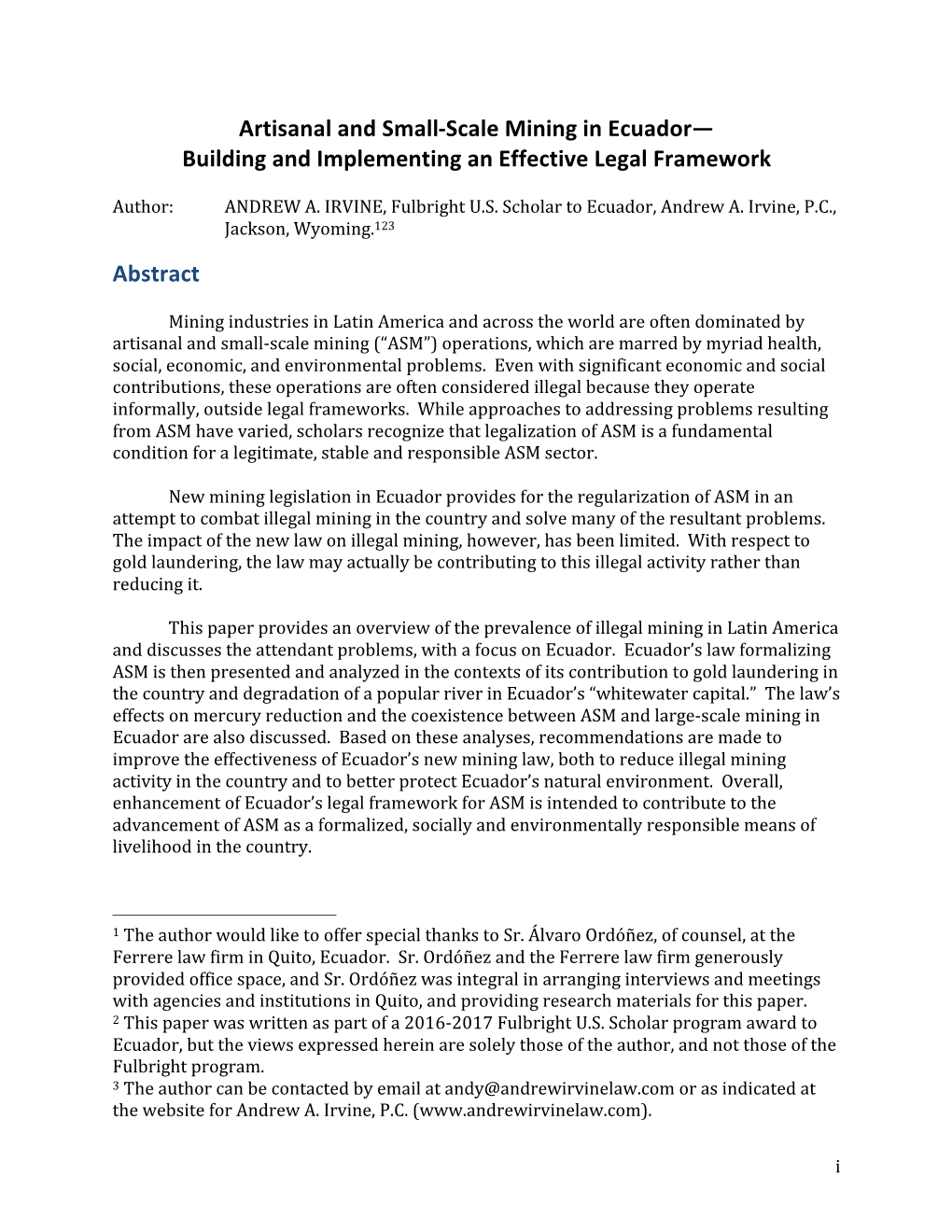 Artisanal and Small-Scale Mining in Ecuador— Building and Implementing an Effective Legal Framework